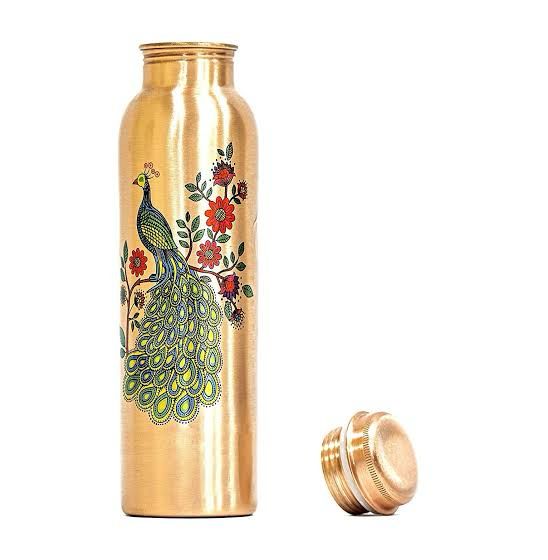 SHIVARA 100% Pure Copper Peacock Design Water Bottle – 950ml