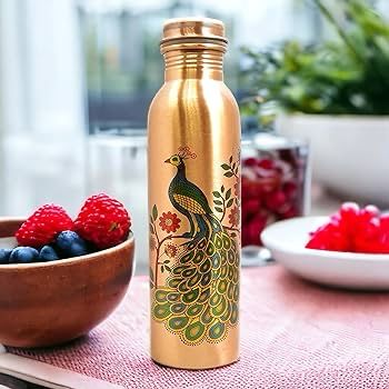 SHIVARA 100% Pure Copper Peacock Design Water Bottle – 950ml